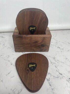 Black Walnut Gibson Guitar Pick Wooden Coasters